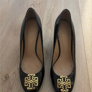 Tory Burch Black Wedge Heel with Gold Emblem